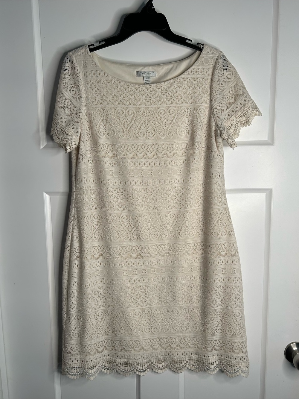 London Style Women’s 12 Petite Lace Over Dress Short Sleeve Knee Length 1852
